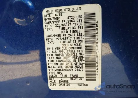 2020 Nissan Rogue Sv Intelligent Awd from USA, damaged, VIN JN8AT2MV2LW103472